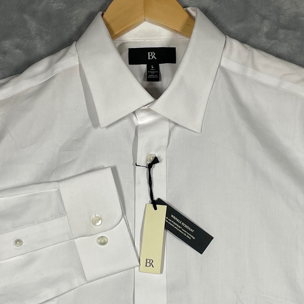 Banana Republic Mens White Wrinkle Resistant Cotton Dress Shirt L Tall Standard